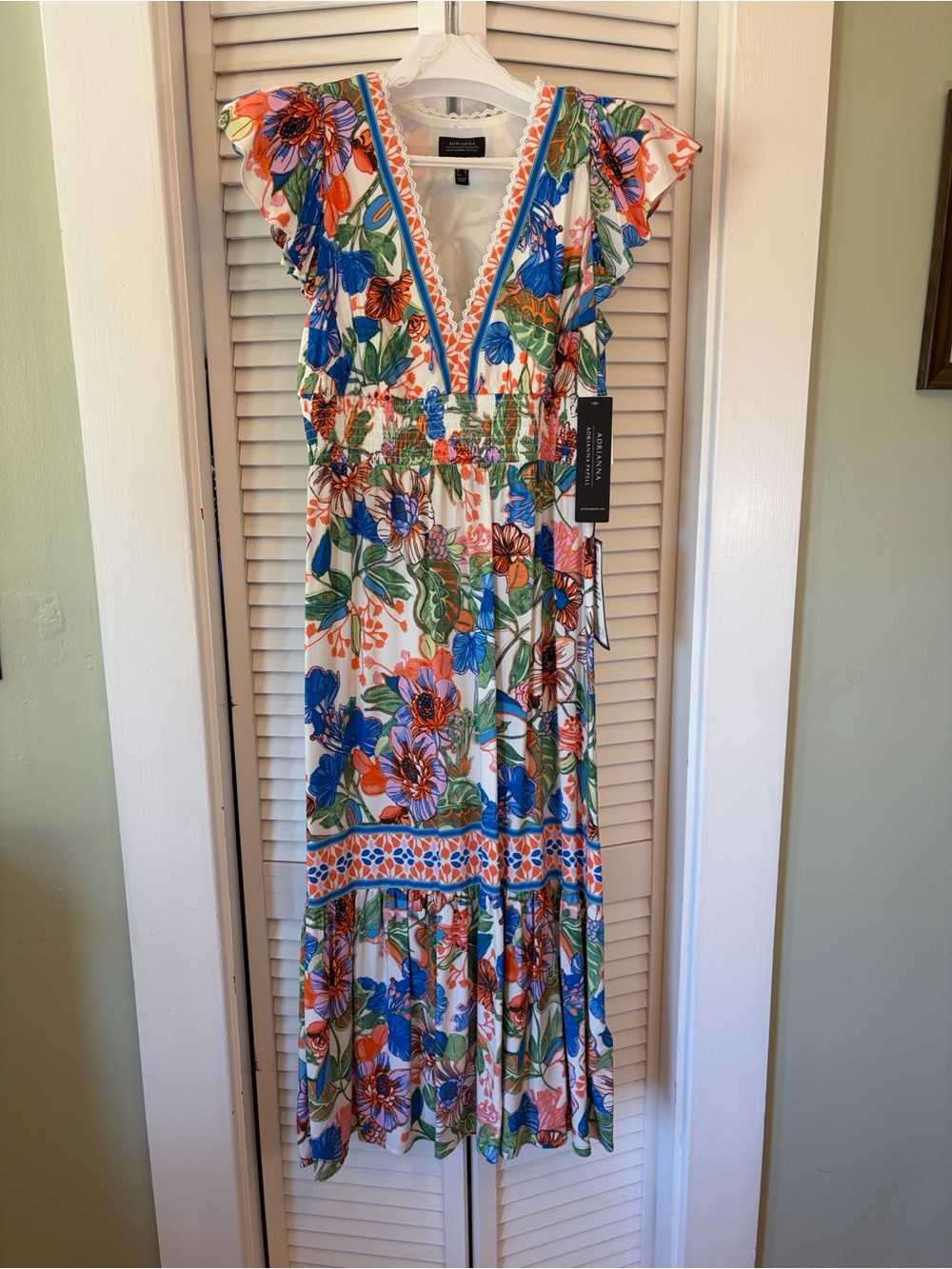 NWT Adriana Papell Floral V-Neck Ruffle Midi Dress - Size 4